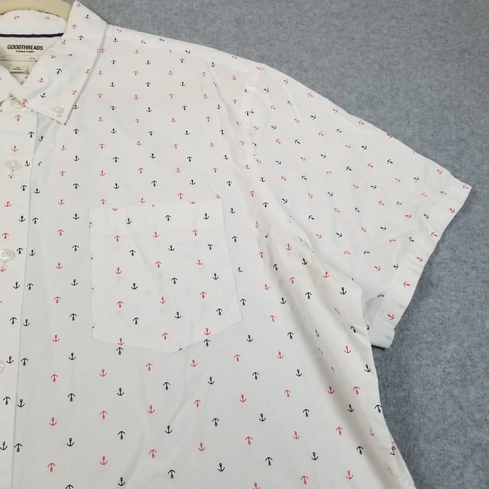 Goodthreads Button Up Shirt Mens XL Anchor Print Sheer Short Sleeves Nautical